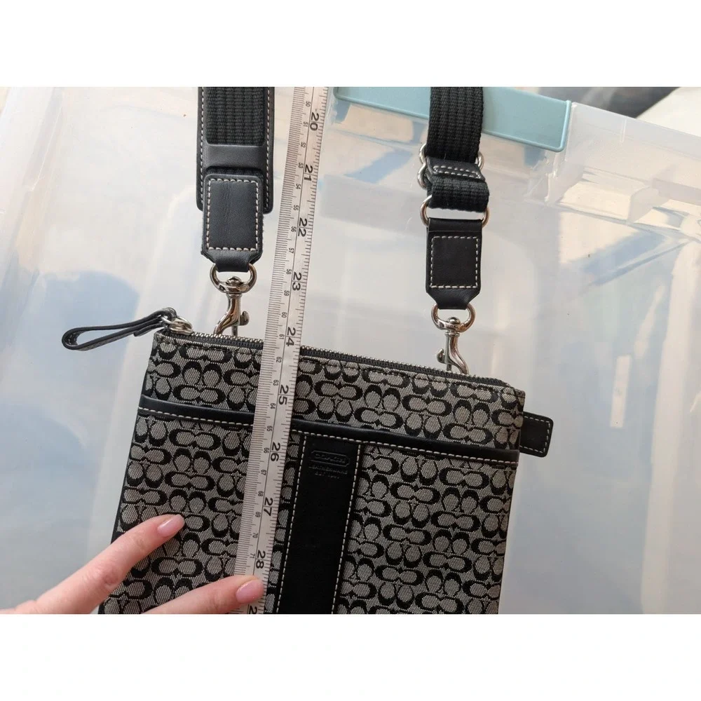 Coach Gray Black Signature‎ Mini C Canvas Leather Trim Crossbody Bag Y2K Classic - Picture 12 of 13